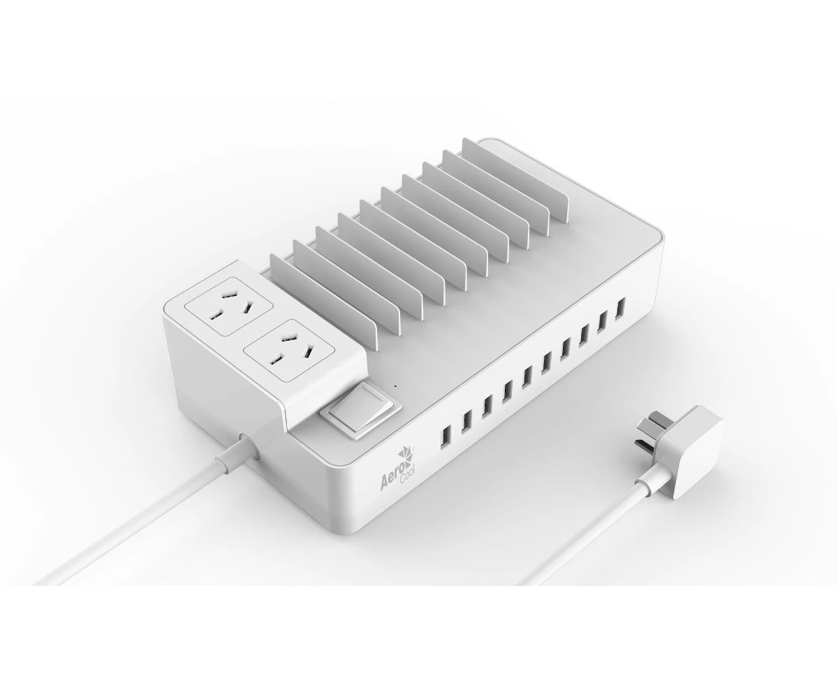 Aerocool ASA Charging Station 10 USB Ports Charger + 2 AC Outlets SS2A2AA White