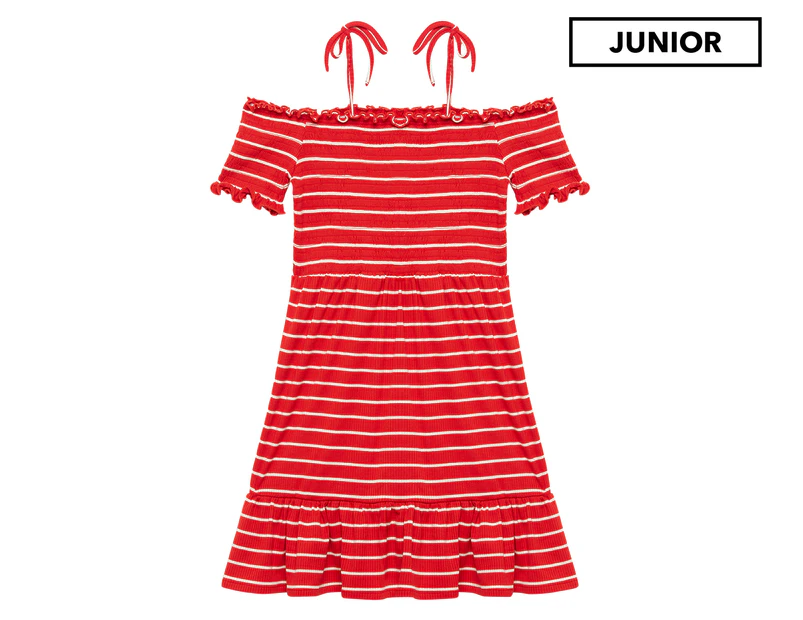 Bardot Junior Girls' Shirred Stripe Dress - Red/White