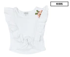 Flapdoodles Toddler Girls' Ruffle Tie Front Tee / T-Shirt / Tshirt - White