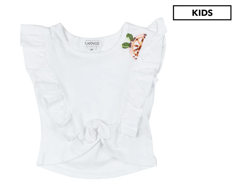 Flapdoodles Toddler Girls' Ruffle Tie Front Tee / T-Shirt / Tshirt - White