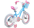 Royalbaby Stargirl Girls Bike with Training wheels and Basket, 12 inch wheels - Blue