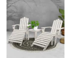 5pc Outdoor Chair and Table Set Beach chairs Wooden Adirondack Sun Lounge Lounger Day Bed Furniture Beige White