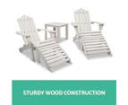 5pc Outdoor Chair and Table Set Beach chairs Wooden Adirondack Sun Lounge Lounger Day Bed Furniture Beige White