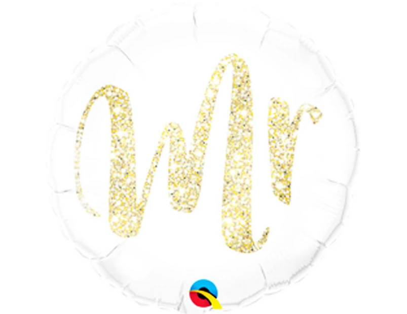 Qualatex 18in Mr. Glitter Foil Balloon (White/Gold) - SG15499