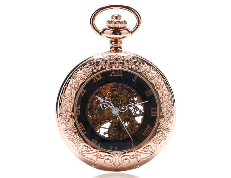 Men's Golden Luxury Mechanical Hand Wind Chain Clock Pocket Watch-Black