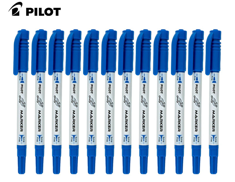 Pilot SCA-TMCD CD/DVD Twin Tip Marker Pen 12-Pack - Blue