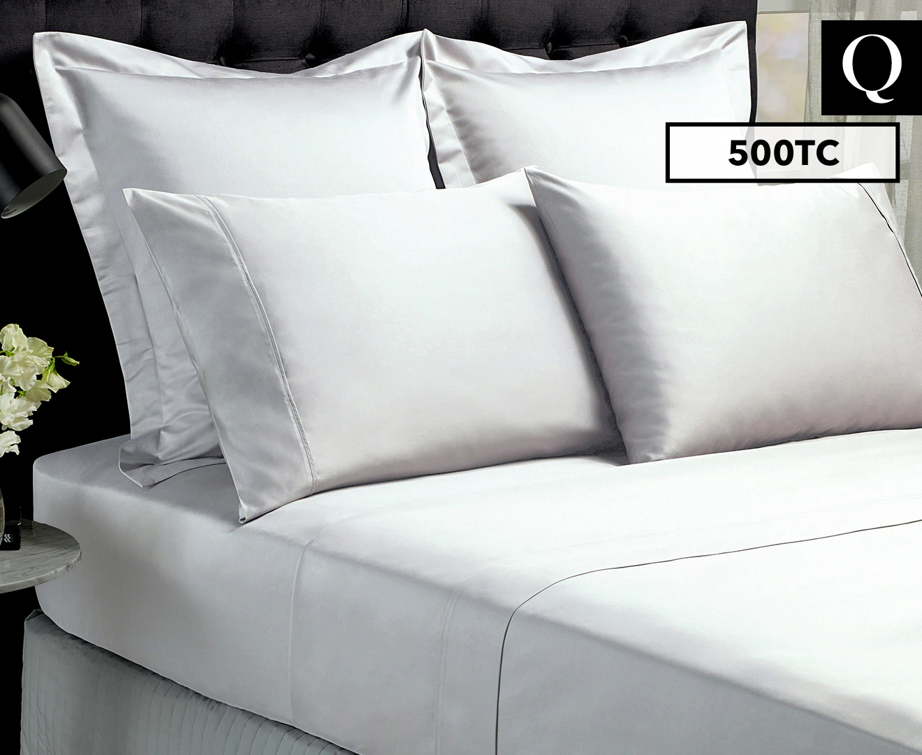 500TC Bamboo Cotton Queen Bed Sheet Set - White