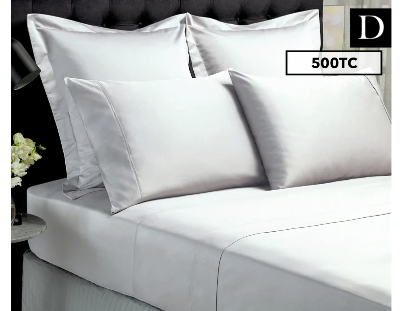 500TC Bamboo Cotton Double Bed Sheet Set - White