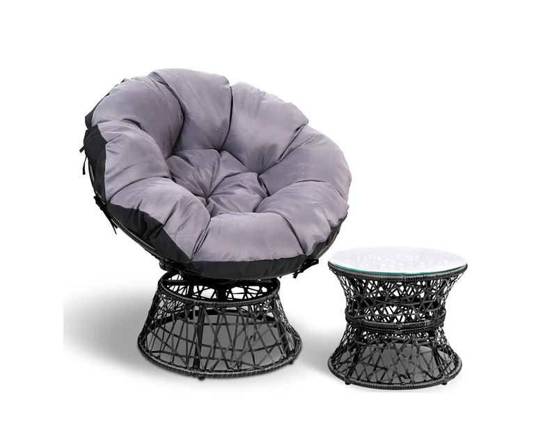Outdoor Lounge Setting Sofa Set Papasan Chair Swivel Table Thick Soft Cushion Garden Patio Black Gardeon