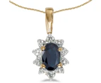 10k Yellow Gold Oval Sapphire And Diamond Pendant
