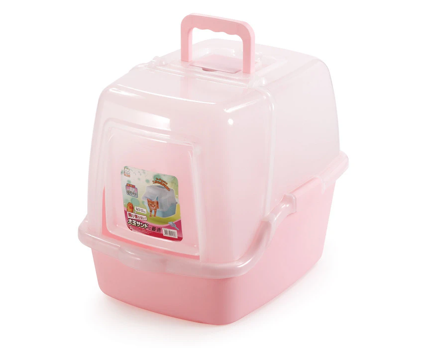 Cat Litter Toilet Box with Hooded Top Flap Door Pink