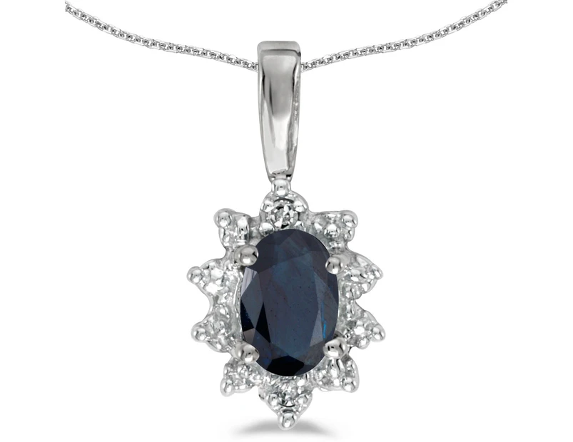 14k White Gold Oval Sapphire And Diamond Pendant