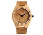Bamboo Watches Engraving Phoenix Dial Quartz Watch Analog Leather Strap Bamboo Handmade Bamboo Wristwatch-Brown 1