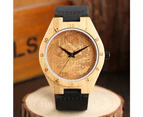Bamboo Watches Engraving Phoenix Dial Quartz Watch Analog Leather Strap Bamboo Handmade Bamboo Wristwatch-Brown