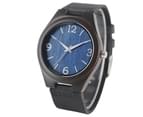 Charming Quartz Wooden Watch Arabic Numerals Dial Leather Band Wooden Wristwatch-Blue 3