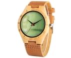 Trendy Quartz Wooden Watch Green Dial Leather Band with Pin Buckle Wristwatch 2