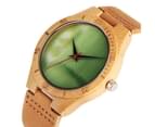 Trendy Quartz Wooden Watch Green Dial Leather Band with Pin Buckle Wristwatch 3