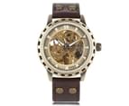 Vintage Retro Watch Skeleton Leather Band Wrist Watch Gift Watch for Men-Bronze 1