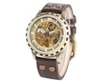 Vintage Retro Watch Skeleton Leather Band Wrist Watch Gift Watch for Men-Bronze 3