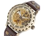 Vintage Retro Watch Skeleton Leather Band Wrist Watch Gift Watch for Men-Bronze 4