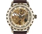 Vintage Retro Watch Skeleton Leather Band Wrist Watch Gift Watch for Men-Bronze 5