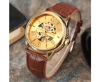 Mens Watch Casual Leather Automatic Self-Wind Stainless Steel Wrist Watch Watch for Men-Gold