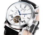 JARAGAR Mens Watch Fashion Tourbillon Automatic Mechanical Leather Wrist Watch Gift for Men-White