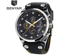 BENYAR Luxury Watch Sport Quartz Wrist Watch Stainless Steel Case Watch for Men-Black