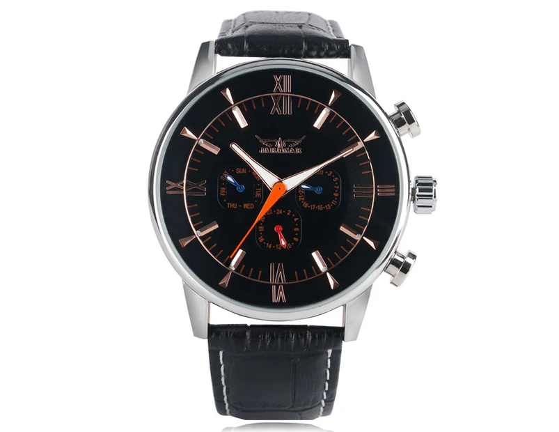 JARAGAR Watch Automatic Sport Strap Men Wrist Watch Gift for Men-Black