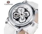 FORSINING Women's Watch Fashion Four-Leaf Clover Leather Wrist Watch Gift for Men-Silver 1