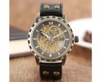 Vintage Retro Watch Skeleton Leather Band Wrist Watch Gift Watch for Men-Bronze 2