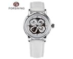 FORSINING Women's Watch Fashion Four-Leaf Clover Leather Wrist Watch Gift for Men-Silver 3