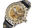Vintage Retro Watch Skeleton Leather Band Wrist Watch Gift Watch for Men-Bronze 4