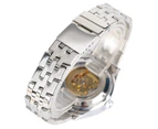 Classic Men's Watch Steel Band Skeleton Mechanical Self-Wind Wrist Watch Gift for Men-White
