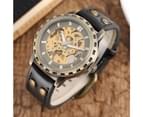 Vintage Retro Watch Skeleton Leather Band Wrist Watch Gift Watch for Men-Bronze 6