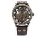 Fashion Men's Watch Leather Skeleton Dial Watch for Men Women Automatic Self-Wind Mechanical Wristwatch-Bronze 1