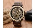 Fashion Men's Watch Leather Skeleton Dial Watch for Men Women Automatic Self-Wind Mechanical Wristwatch-Bronze 2