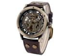Fashion Men's Watch Leather Skeleton Dial Watch for Men Women Automatic Self-Wind Mechanical Wristwatch-Bronze 3