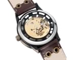 Fashion Men's Watch Leather Skeleton Dial Watch for Men Women Automatic Self-Wind Mechanical Wristwatch-Bronze 6