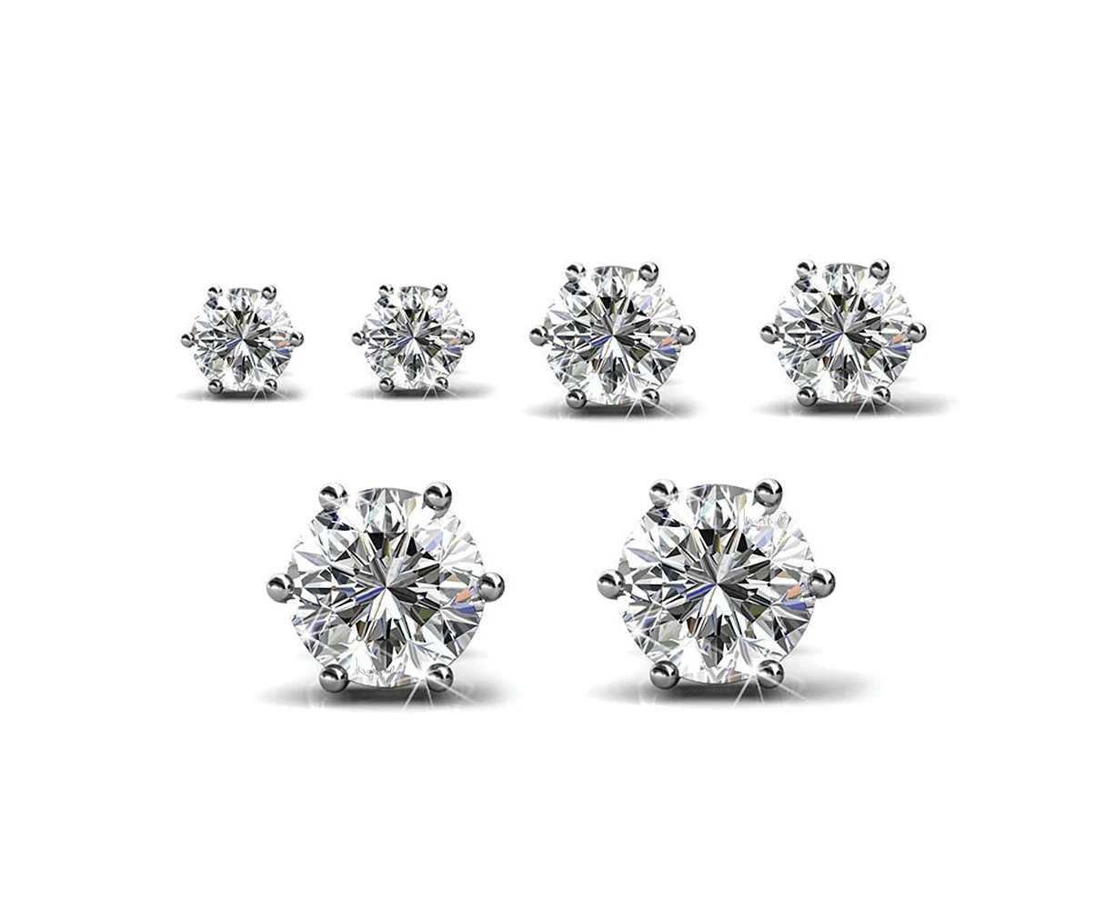 Boxed 3 Pairs Stud Earrings Set Embellished with Swarovski® crystals-White Gold/Clear