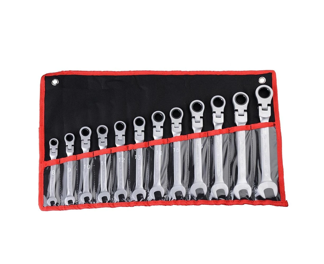 Yescom 12pc 8-19mm Flexible Head Ratchet Gear Wrench Cr-V Steel Metric Spanner Tool Set