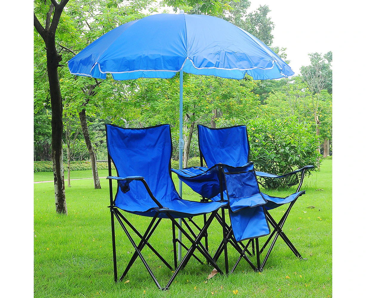 Yescom Folding Camping Double Chair Sun Shade Outdoor Beach Picnic with Table Umbrella