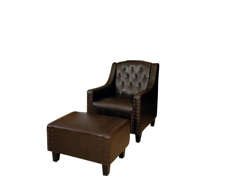Coogee Brown Leather Armchair & Footstool Set