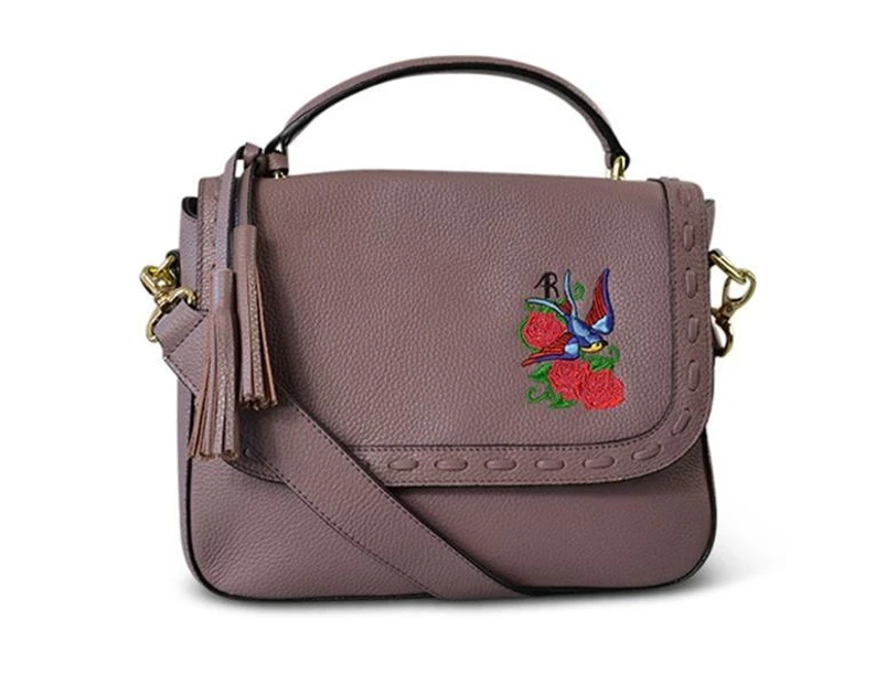 Yamba - Addison Road Embroidered Lilac Pebbled Leather Women's Structured Bag