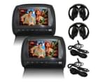 Elinz 2x 9" Headrest DVD Player Car Monitor Pillow Games 1080P USB Games Sony Lens Black 1