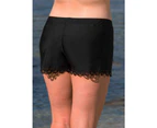 LaSculpte Women's Plus Size Laser Cut Drawstring Elastic Waist Board Shorts Quick Dry Solid Black Swimwear Beach Shorts - Black