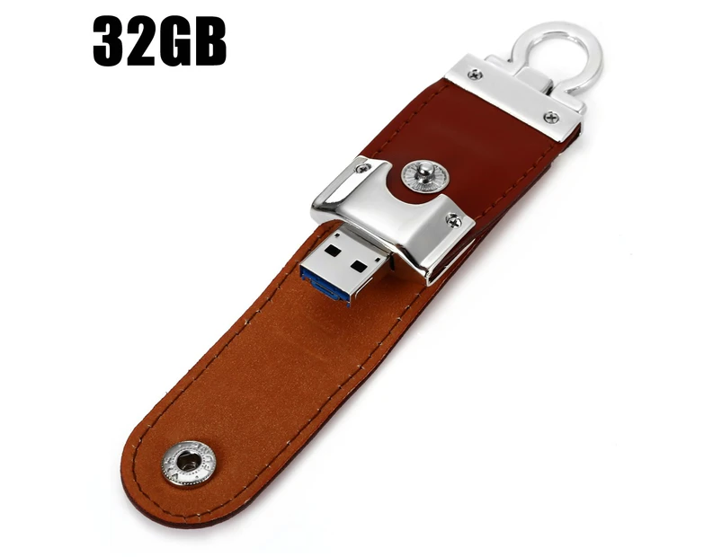 Leather 2 in 1 32GB OTG Micro USB + USB 3.0 Flash Drive Data Storage Device-Silver and Brown