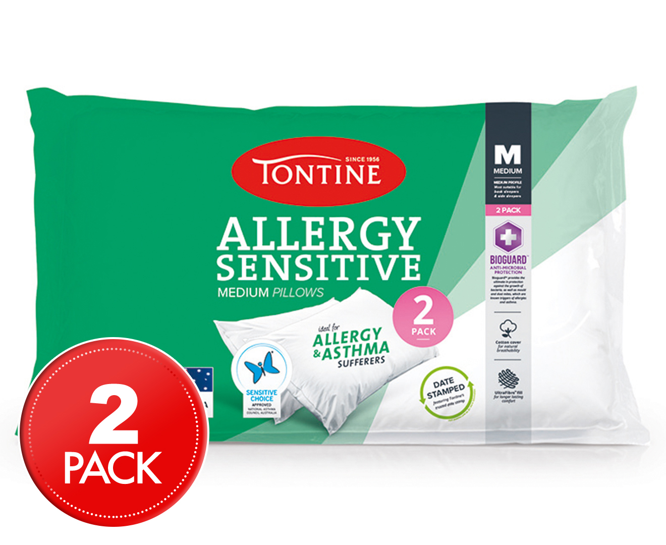 Tontine I m Allergy Sensitive Medium Pillow 2 Pack Catch