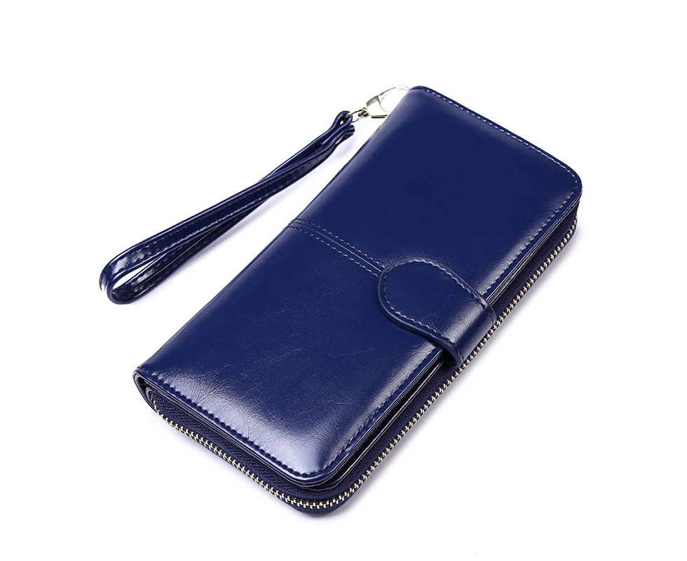 Women's Leather Wallet RFID Large Organizer Clutch Wallet Card Holder Lady Purse - Blue