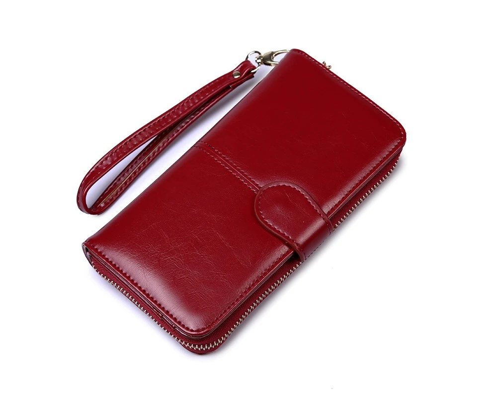 Women's Leather Wallet RFID Large Organizer Clutch Wallet Card Holder Lady Purse - Red